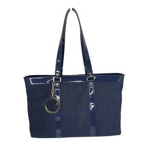Tory Burch Canvas Jane Tote navy patient leather Shoulder Bag